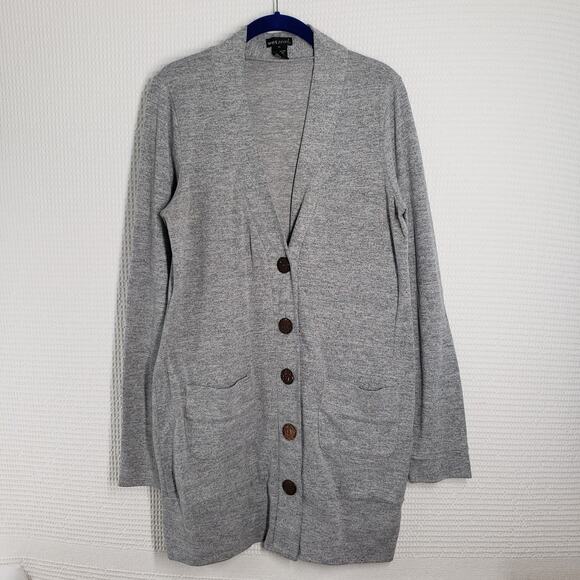 Wet Seal Long Cardigan Womens XL Gray Long Sleeve Preppy V-Neck Office Bohemian - Picture 1 of 16